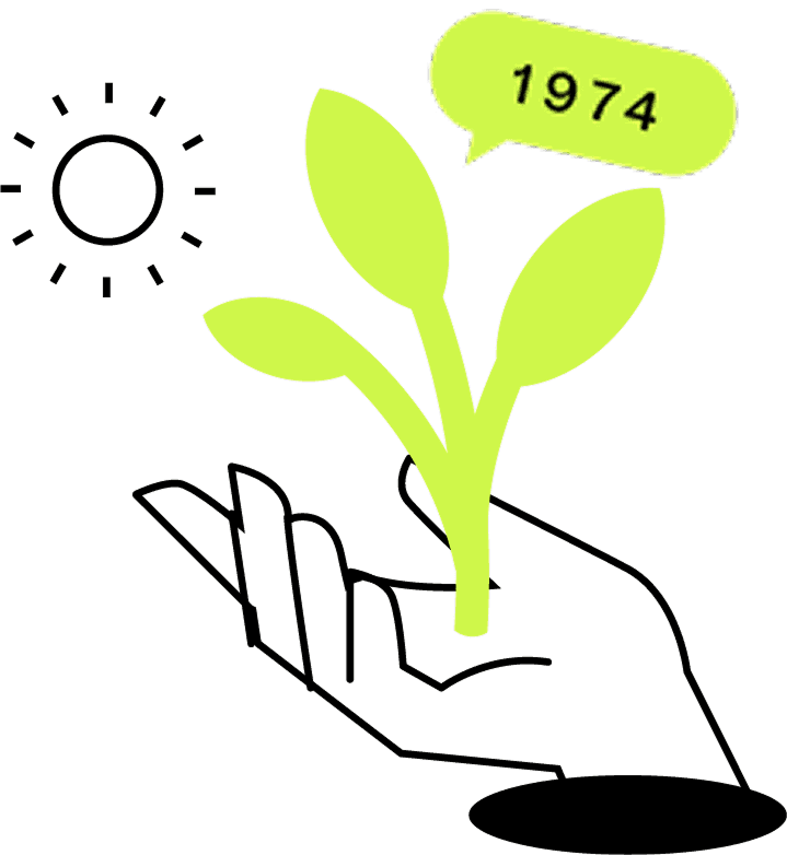 Ilustração de uma planta marcando 1974