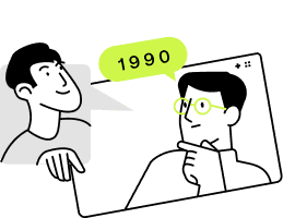 Ilustração de duas pessoas conversando sobre 1990
